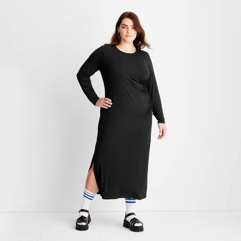 Women's Long Sleeve Side Cut Out Knit Midi Dress - Future Collective Black